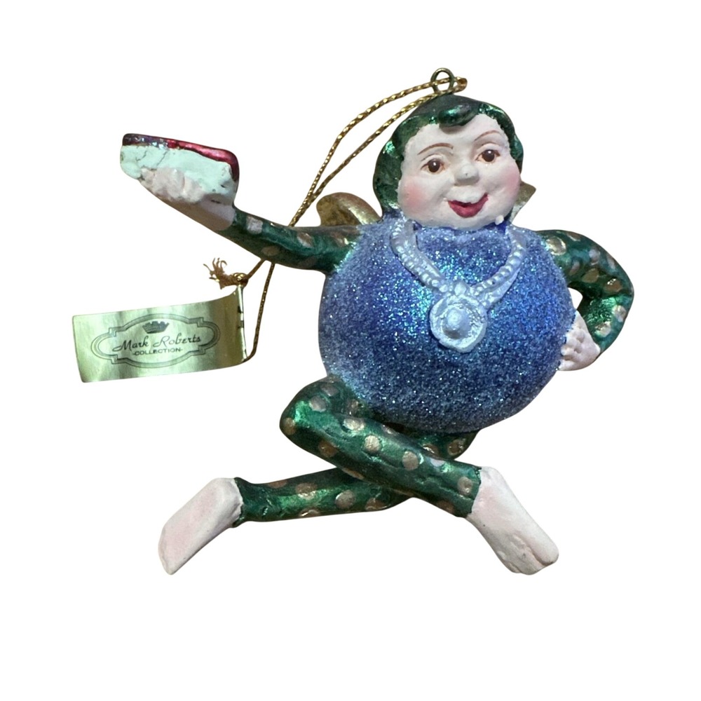 Mark Roberts Fairy Ornament Blue Green Glitter Cake Elf Apple‎ Pie Fairy